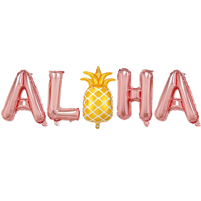 Globo de aluminio con diseño de cactus, cocotero y piña, empaquetado individualmente, para fiestas de verano en Hawái, ALOHA