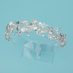 2024新款水鑽發箍女手工製作珍珠花朵樹葉頭箍復古風氣質新娘頭飾