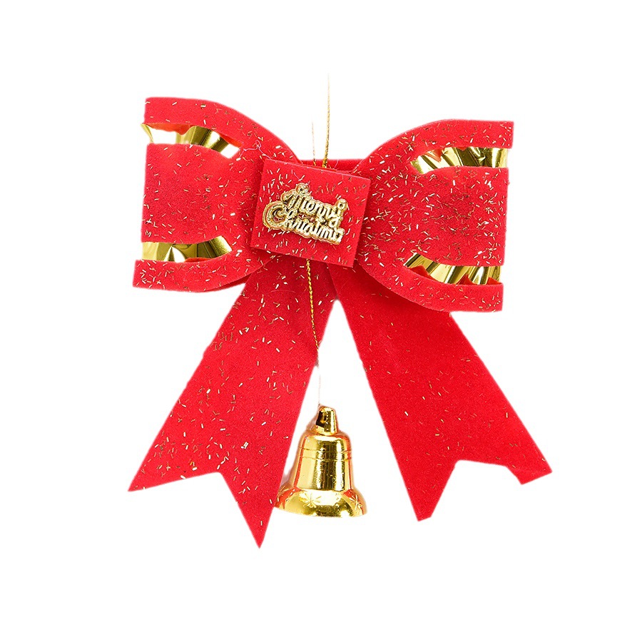Lazo decorativo navideño de papel dorado de 20 cm con cascabel, adorno rojo para colgar en el árbol de Navidad, accesorios para regalo