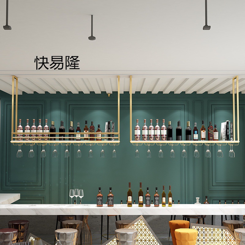 Scandinavian Golden Iron Wine Rack Retro Industrial Style Bar Hanging Wine Cabinet Simple Storage Upside down Wine Glass Rack