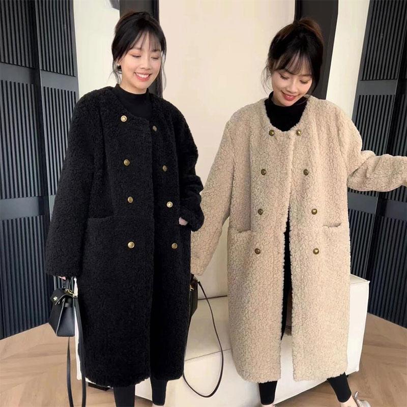 时尚复古中长款羊羔毛大衣女2025年秋冬新款洋气宽松百搭保暖外套