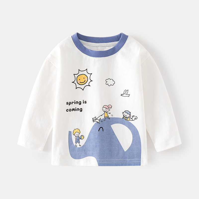 嬰兒純棉印花秋衣寶寶內衣套頭全棉卡通兒童春秋打底童裝肩開T恤