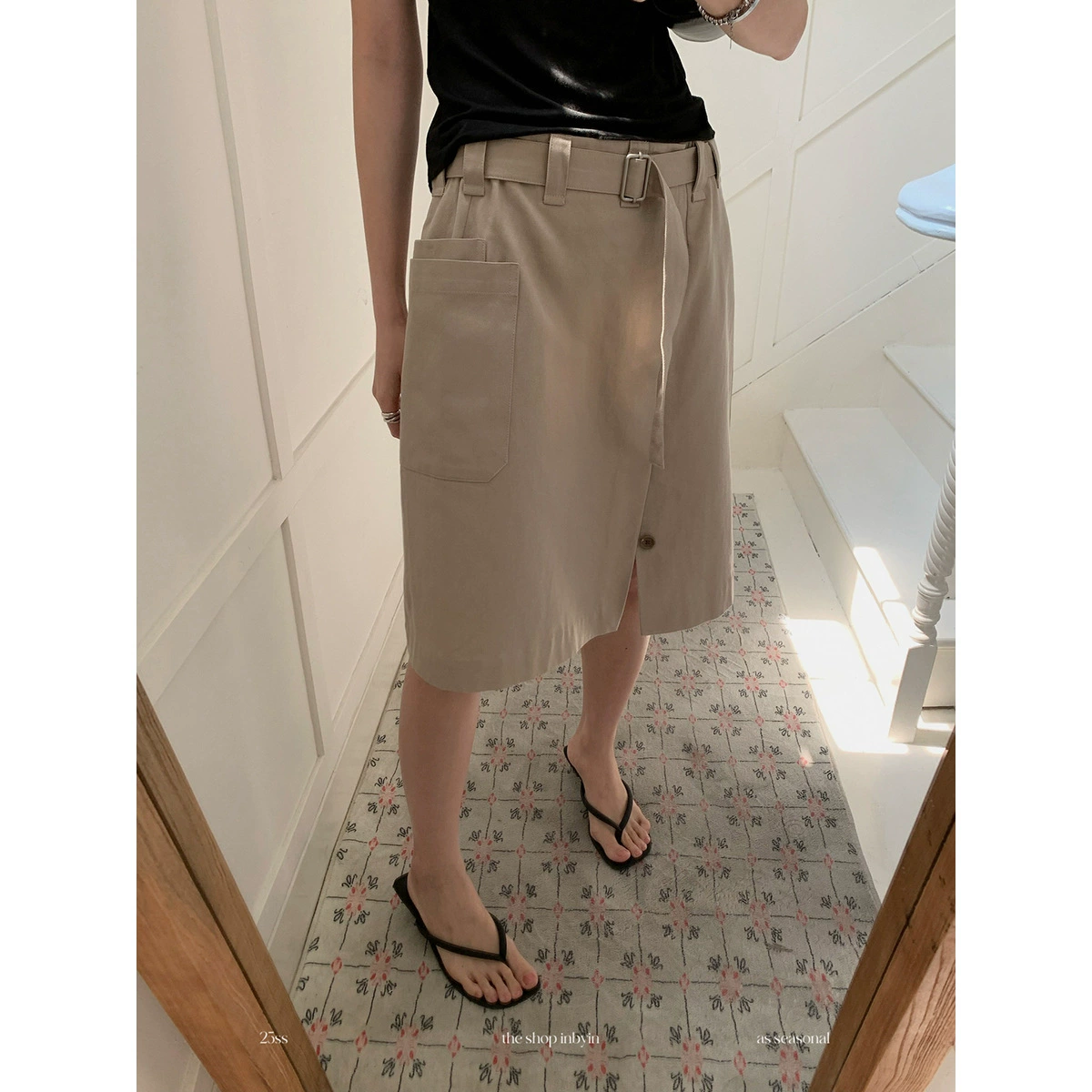 Yi En Oinbyin корейская тонкая прямая юбка с высокой талией