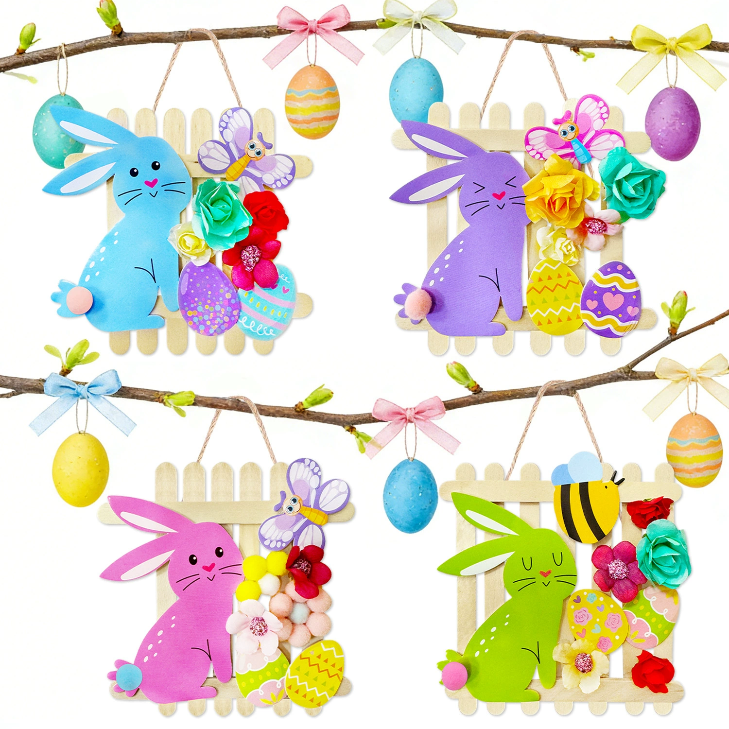 Set, wooden rabbit, accessory with butterfly, handmade, bee