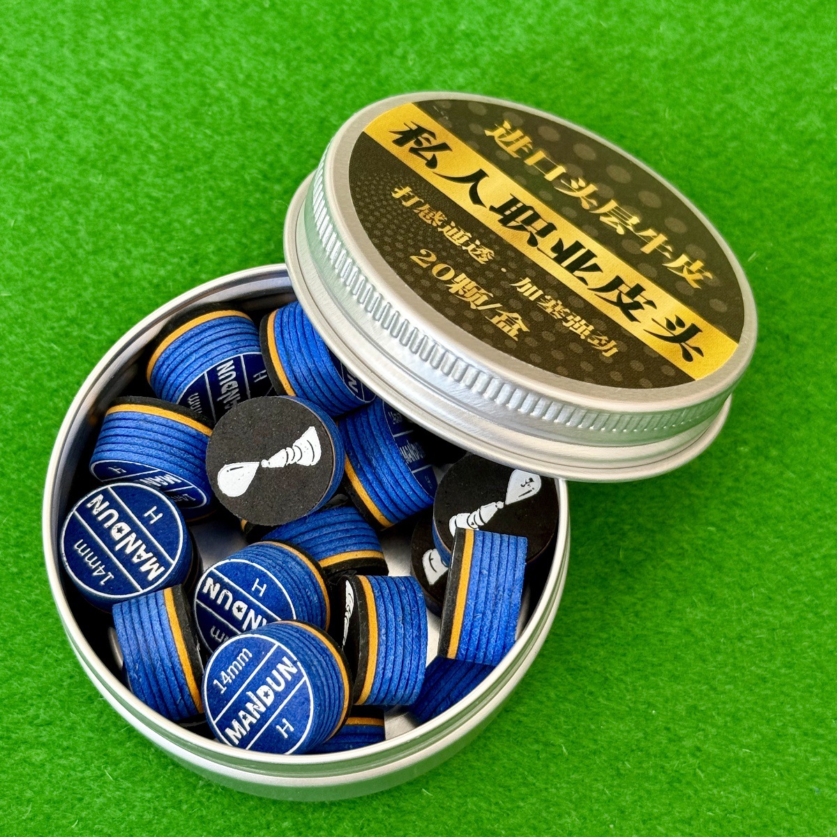 Bulk blue ice leather head 14mm hard, 20 pieces per box