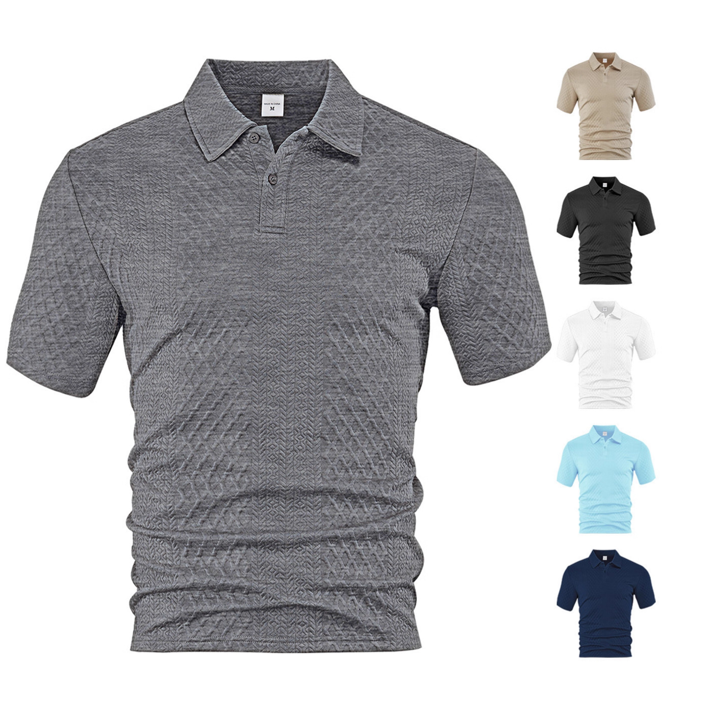 Europa y Estados Unidos ropa de hombre transfronteriza verano delgado relajado transpirable casual Jacquard de color sólido con solapa de manga corta camisa polo de hombre