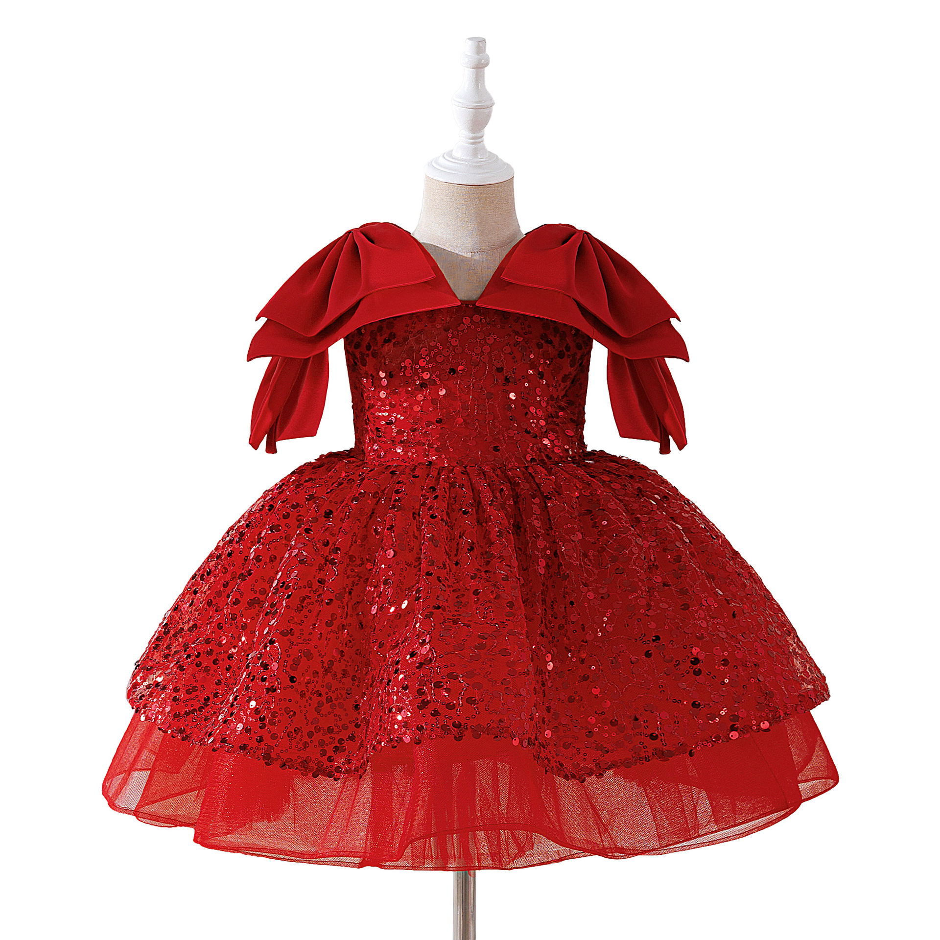 2026 vestido de niñas vestido de malla vestido de princesa gran arco vestido vestido de desfile vestido de niños spot transfronterizo