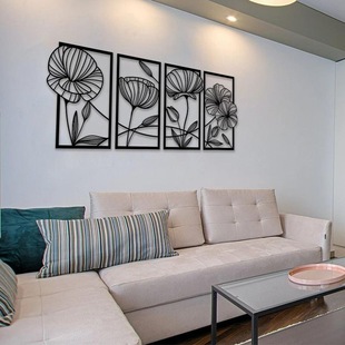Iron Lotus Wall Hanging Decoration Background Painting Wall Pendant Metal Line Wall Room Bedroom Living Room Home