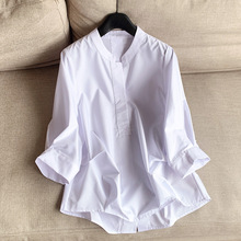2025秋季新品气质通勤侧腰捏褶前短后长衬衫 衬衣女批发N3FT25610