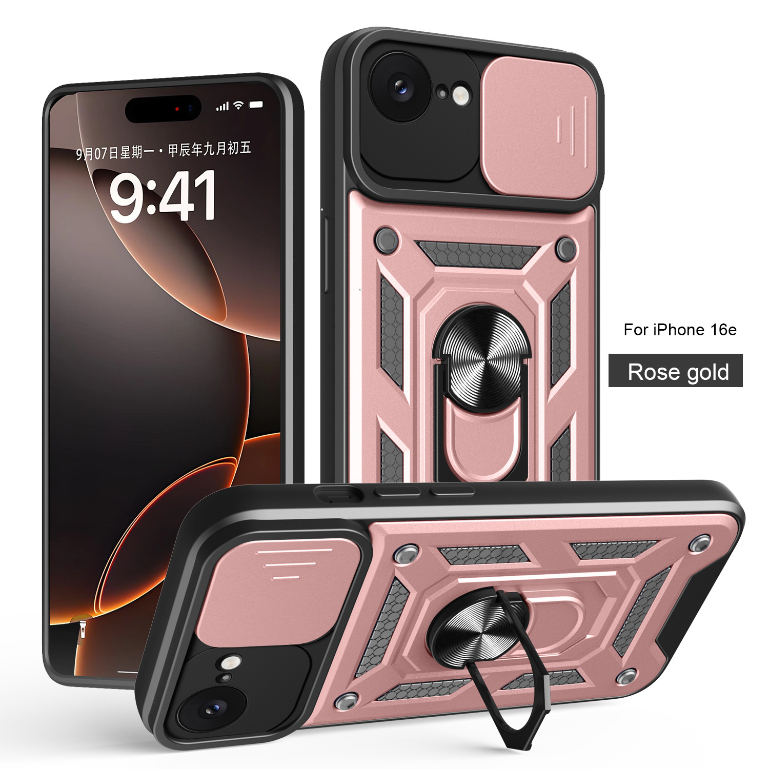 Caso de teléfono móvil de ventana IP 16E TPU + PC armadura protector contra caídas de núcleo duro soporte de anillo de mano de la máquina Europa y los Estados Unidos image 12