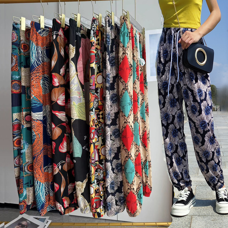 Ice Silk Printed Casual Pants for Women, Summer High-Waisted Loose Jogger Nine-Point Lantern Pants, Tight-Fitting Mosquito-Proof Pants That Make Legs Look Longer Ice Silk Printed Casual Pants for Women, Summer High-Waisted Loose Jogger Nine-Point Lantern Pants, Tight-Fitting Mosquito-Proof Pants That Make Legs Look Longer
