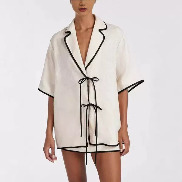 2025亚马逊速卖通新款女装休闲短裙高腰简约纯棉休闲睡衣套装