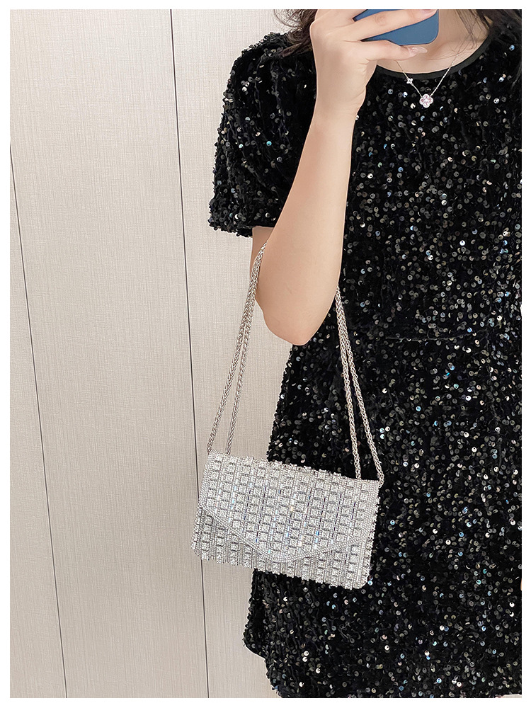 Cross-border bag bestsellers: Women's bag, chain, super shiny diamond-encrusted small square bag, crossbody bag, fashionable and versatile, socialite dinner bag undefined