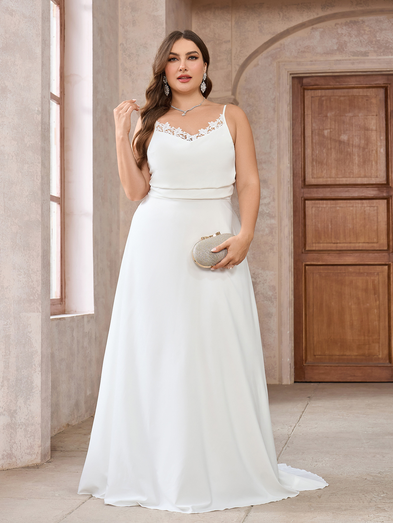 Vestido de gran tamaño, código estándar, comercio exterior europeo y americano, tirantes para mujer, cuello apilado, falda larga, vestido de fiesta de novia de boda image 1