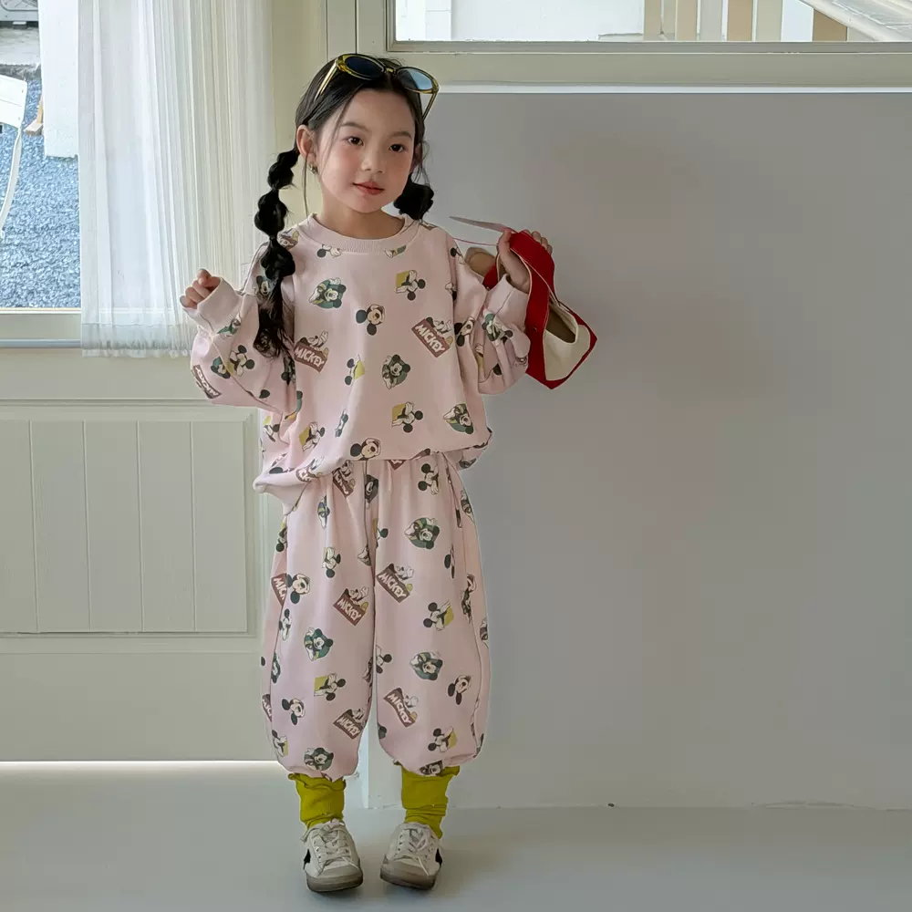 半柚童套装2026春季韩版女童卡通可爱印花两件套儿童圆领百搭套装