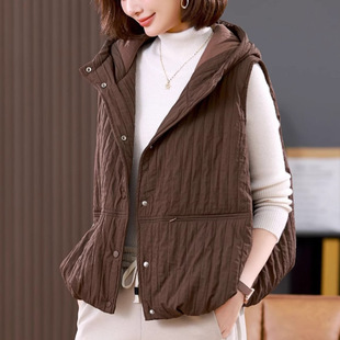 Hooded Vest Women's Short 2024 Winter New Loose Age-reducing Middle-aged Mother's Casual Outer Wearing Quilted Vest