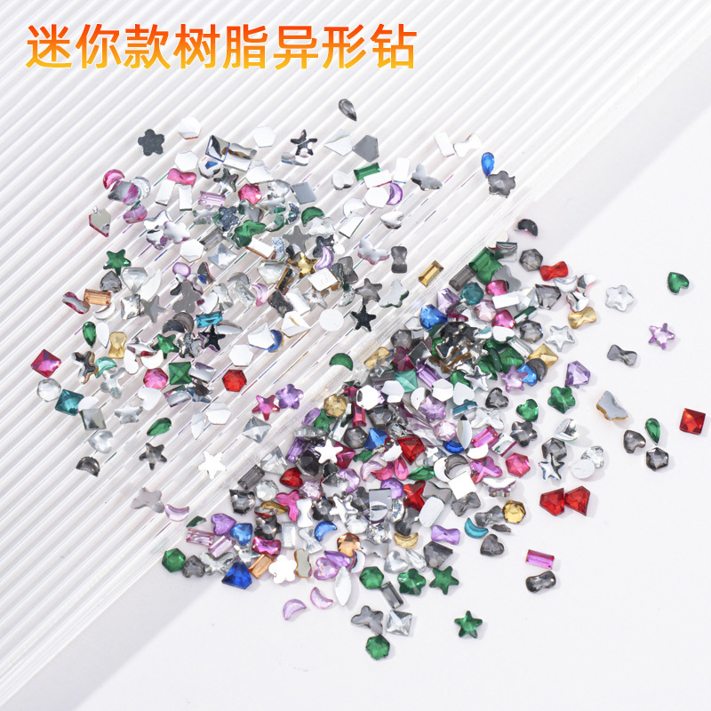 Small Resin Irregular-Shaped Rhinestones with Plated Base, Mixed Colors, Flat-Bottomed Rhinestones for Nail Art, Nail Stickers, DIY Jewelry Accessories