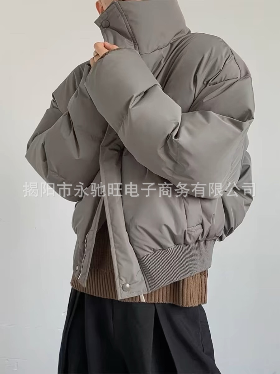 2024 가을과 겨울 다운 재킷 남자와 여자의 느슨한 수직 칼라 두꺼운 따뜻한 빵 세트 고급 감각 양털 자켓