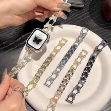 适用苹果apple watch细款镶钻蝴蝶款iwatchs10代se11金属手表表带