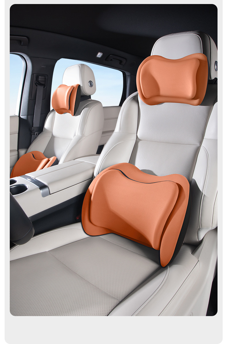 Car Headrest and Lumbar Support Cushion with Dual Pressure Relief, Electric Massage, Neck Protection, Heating, Slow Rebound, and Fatigue Relief