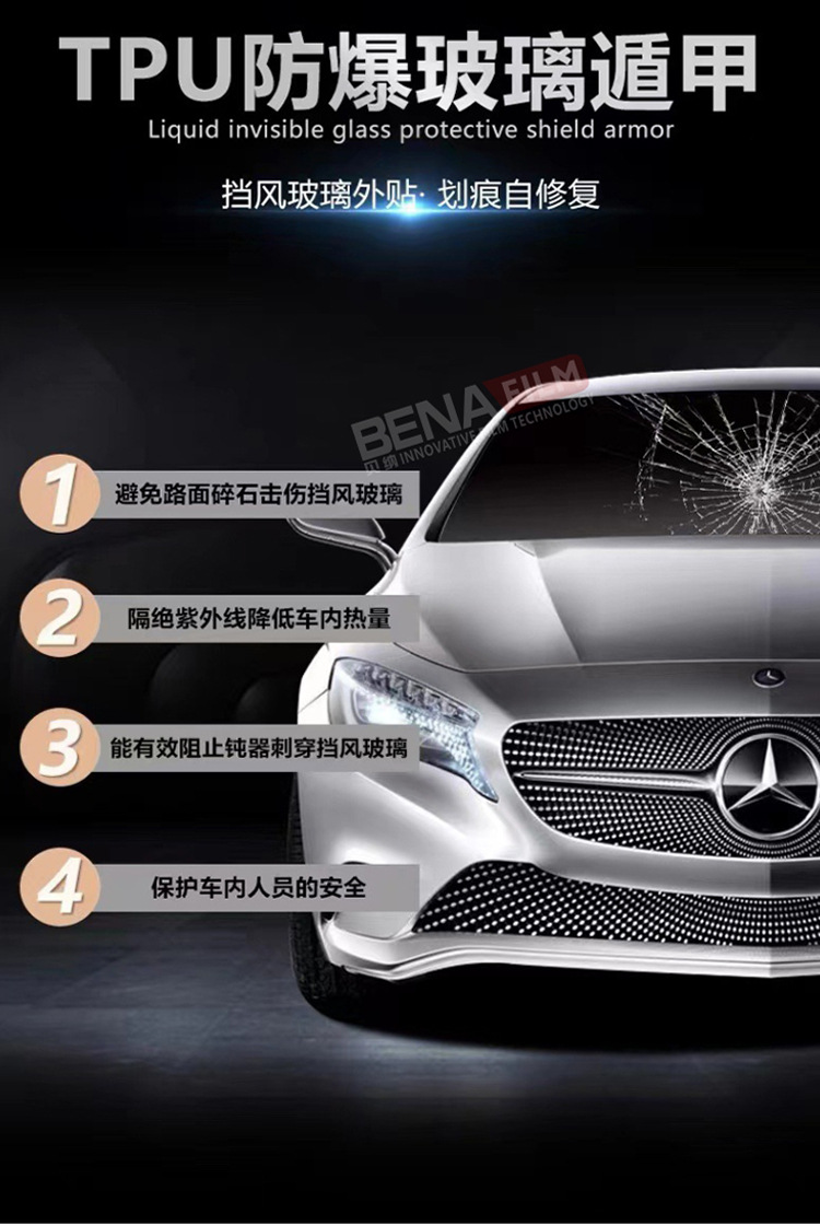 Car Tpu Glass Shield Front Windshield Heat Insulation Explosion-Proof Solar Film Anti-Stone Splash Rainproof Water-Repellent Exterior Film