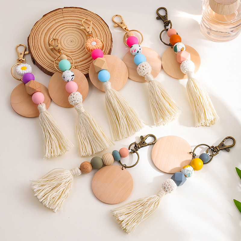 30g Weight Keychain Classification 1 Piece Quantity Holiday, Daily Occasion Wood, Silica Gel Material Flower Pattern All Seasons Season Vacation, Classic Style Style 1 Piece Vacation Classic Style Flower Wood Silica Gel Keychain 3
