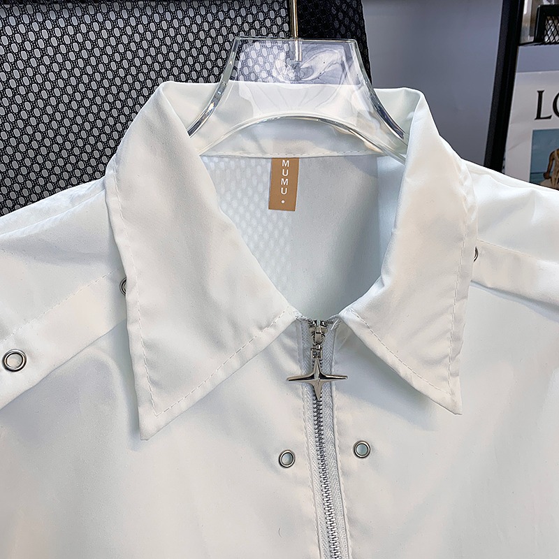 Deconstructed Hierarchical Metal Buckle Design Sense Shoulder Pad Shirt Men's Summer High-end Sense Stopper Handsome Non-ironing Shirt Short-sleeved Trendy