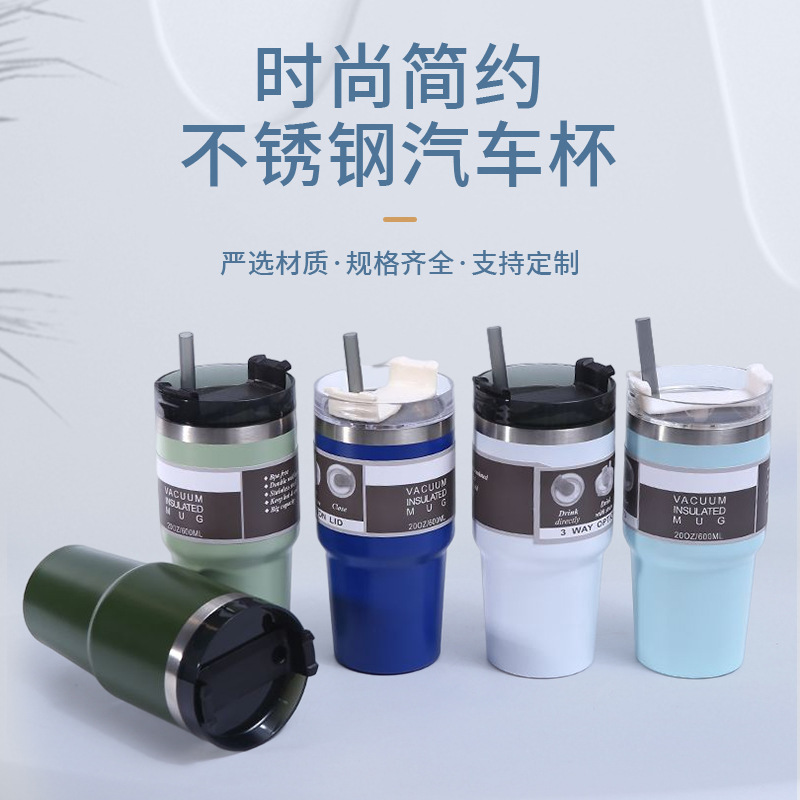 Vaso térmico de acero inoxidable 20/30oz aislamiento al vacío con pajita portátil para coche y viajes