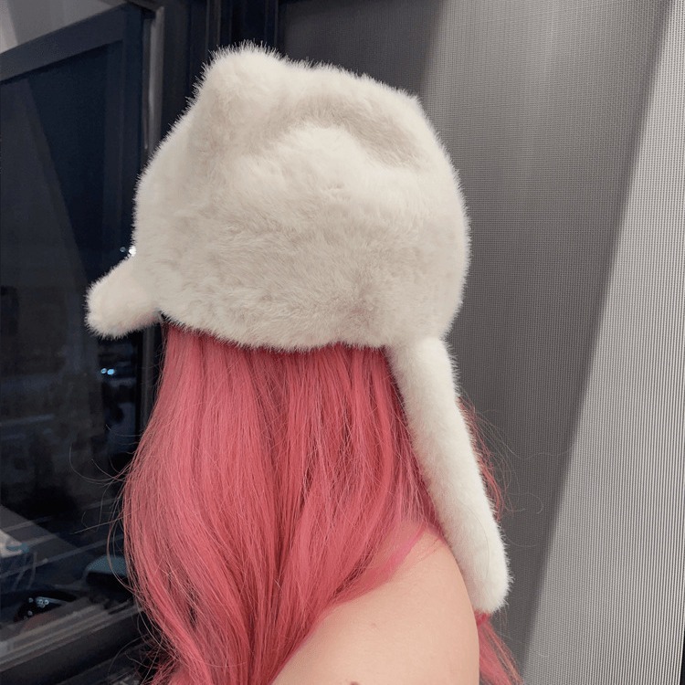 Otoño e invierno gorra de peluche de gato lindo con cola gorra gorra de pato gorra de peluche de invierno mujer gorra de peluche de invierno fría gorra de calor