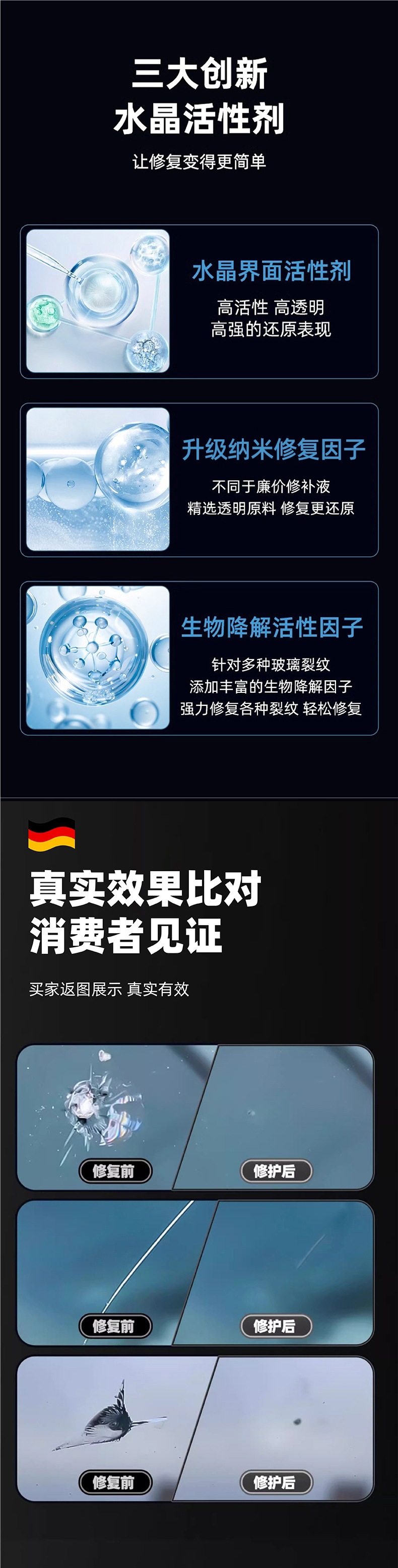 German Glass Repair Liquid Car Front Windshield Crack Seam Small Pit Scratch Restoration Glue Mirror Traceless Adhesive