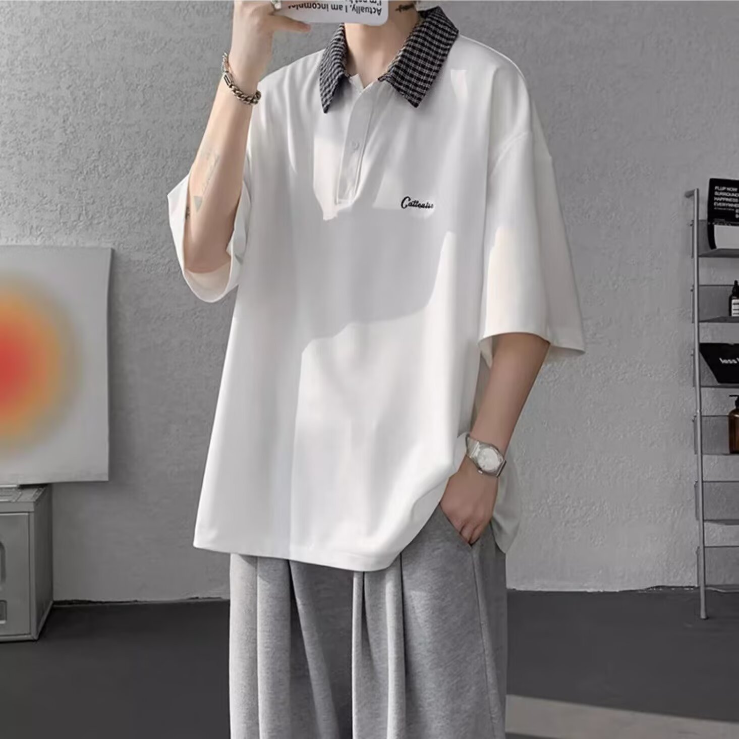 American Polo Shirt Short-Sleeved T-Shirt for Men 2025 New Summer Wear High-End Loose Casual Three-Quarter Sleeve Men's Clothing