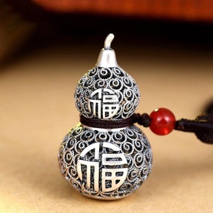 High imitation vintage old Thai silver fortune silver plated pendant silk hollow gourd necklace pendant lovers silver lanyard
