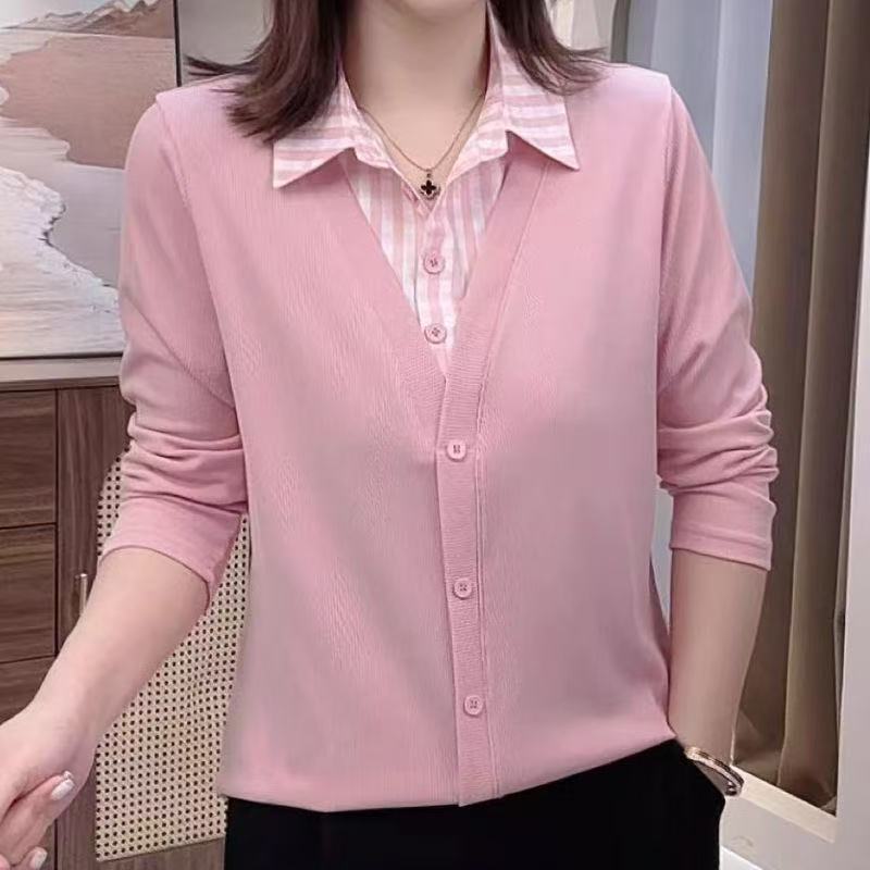 High-End Stylish New Fashion Faux Two-Piece Long-Sleeve Slimming Turn-Down Collar Versatile Trendy Youthful Shirt Base Shirt Sweatshirt High-End Stylish New Fashion Faux Two-Piece Long-Sleeve Slimming Turn-Down Collar Versatile Trendy Youthful Shirt Base Shirt Sweatshirt