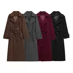 TAOP&ZA Early Fall New Arrival Women's British Style Belted Double-Breasted Wool Trench Coat