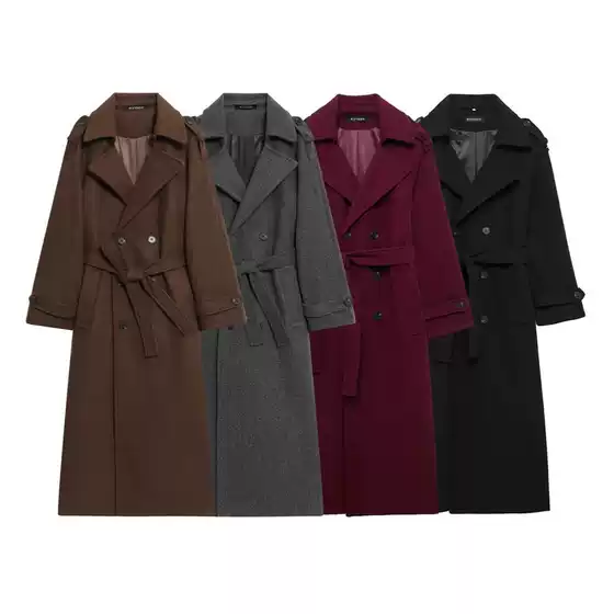 TAOP&ZA Early Fall New Arrival Women's British Style Belted Double-Breasted Wool Trench Coat