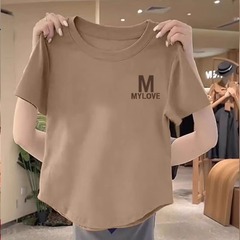 大きいサイズの女性用不規則半袖Tシャツ、夏用スリムフィット、太ったMM、肉感をカバーしてスリムに見えるショートトップス、少し太った右肩ボトムシャツ