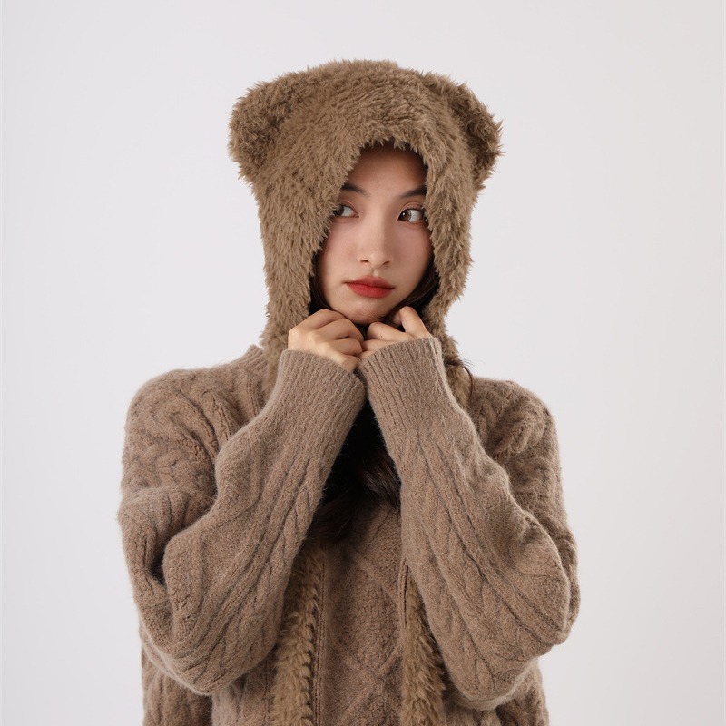 Φθινόπωρο και Χειμώνας Χαριτωμένη Μικρή Αρκούδα Λούτρινη Προστασία Αυτιών για Παιδική Κορεατική Έκδοση Ευέλικτη Ζεστασιά Διπλή Μπάλα Μαλλιών_voghion.com