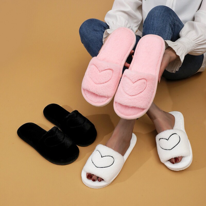 Cross-Border Popular Cute Girls' Heart-Shaped European and American Fashion Open-Toe Home Slippers for All Seasons, Autumn and Winter, Silent Plush Cotton Slippers for Women Cross-Border Popular Cute Girls' Heart-Shaped European and American Fashion Open-Toe Home Slippers for All Seasons, Autumn and Winter, Silent Plush Cotton Slippers for Women
