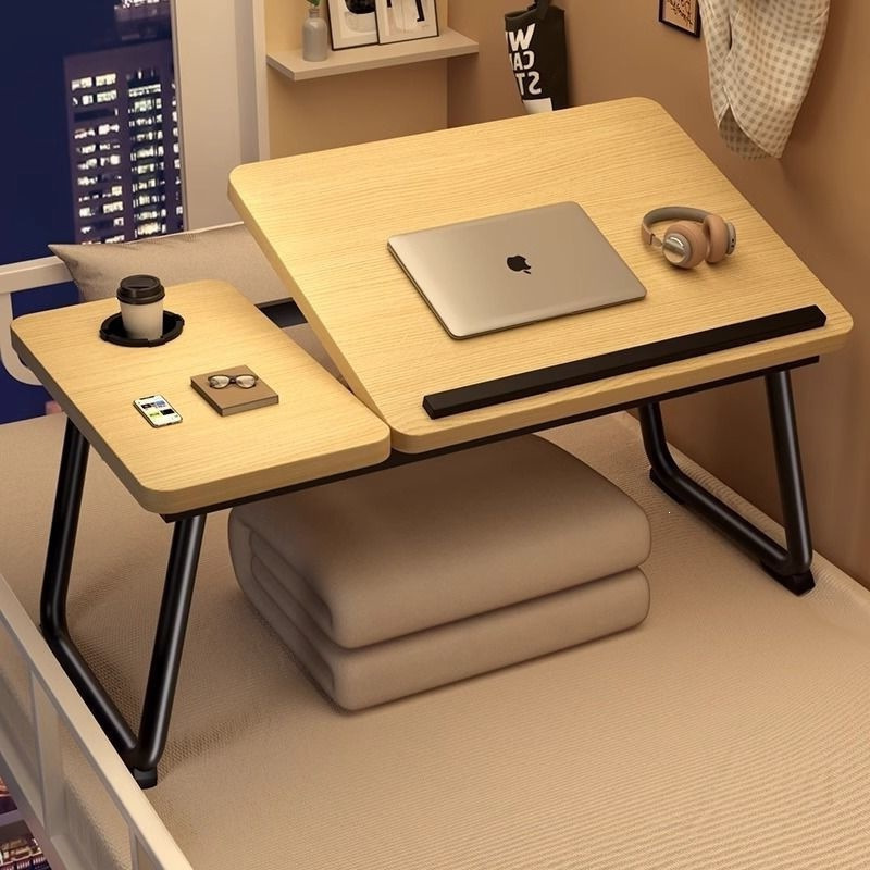 Folding table for bed with adjustable height, desktop computer table, children's reading and writing desk, bedroom lazy table, cream style