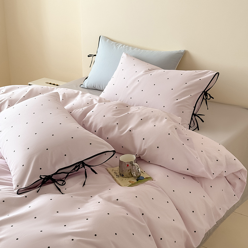 Category a Maternal and Infant Grade Pure Cotton Polka Dot Craft Four-Piece Set of Pure Cotton Ins Literary and Artistic Small Fresh Bedding Quilt Cover Bed