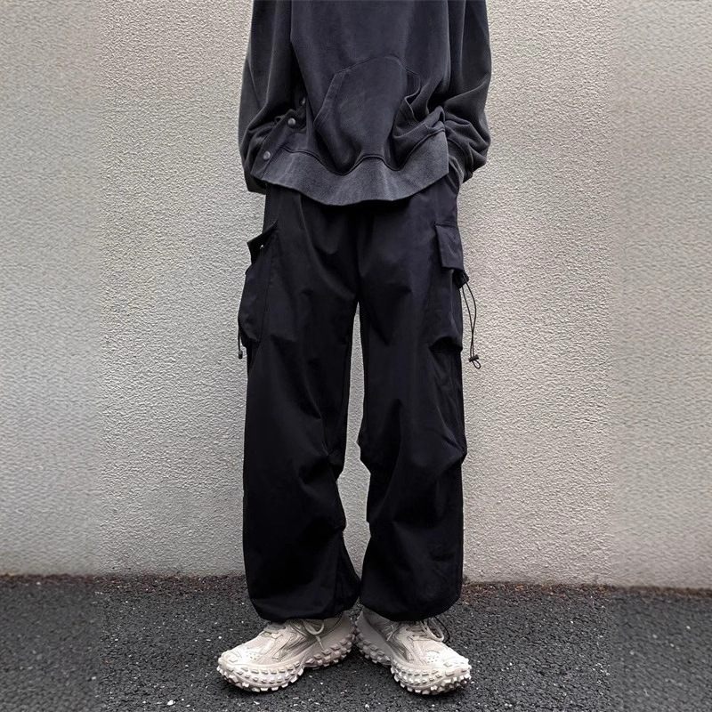 美式工装裤男女vintage复古高街情侣宽松休闲机能风抽绳束脚长裤|undefined