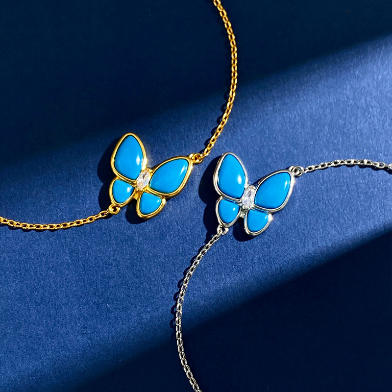 Blue Turquoise Butterfly Bracelet for Women Korean Style High Quality Elegant Simple And Trendy Jewelry Set_voghion.com