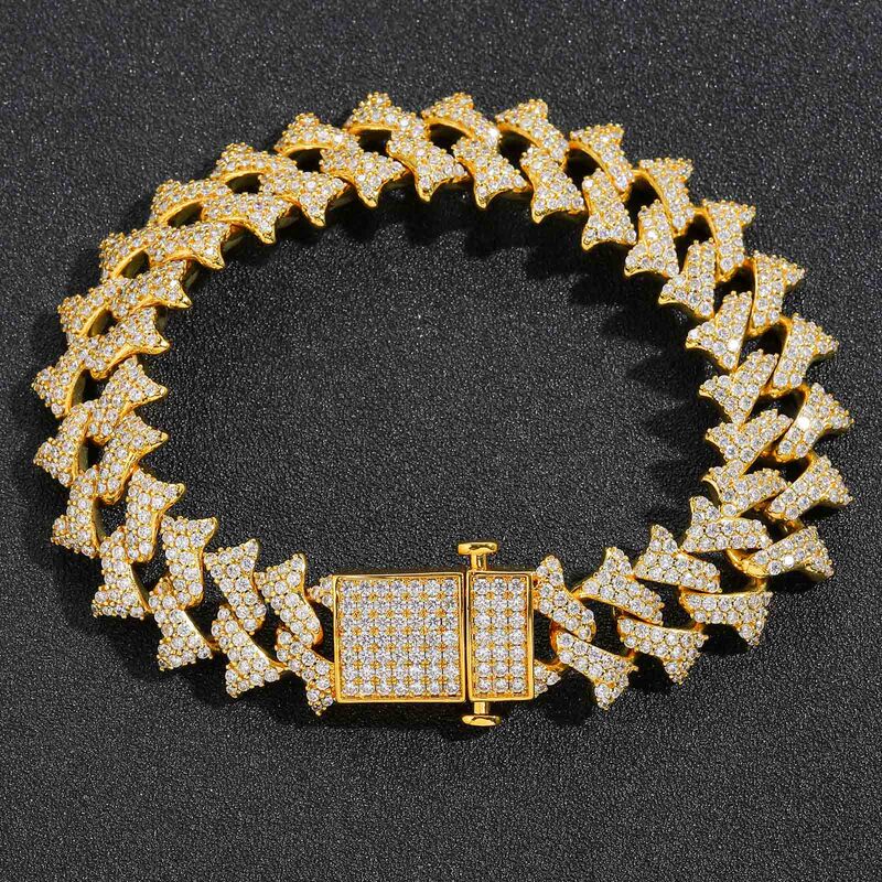 Europe and the United States 18mm Spiked Thorns Cuban Chain Spring Buckle Hip Hop Men's Personality Full Zircon Bracelet Factory Outlet