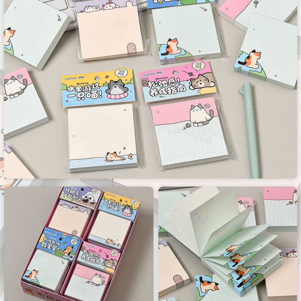 Inswind dibujos animados papel de notas no adhesivo cuaderno de notas de página de color para estudiantes de papel de notas de alto valor facial