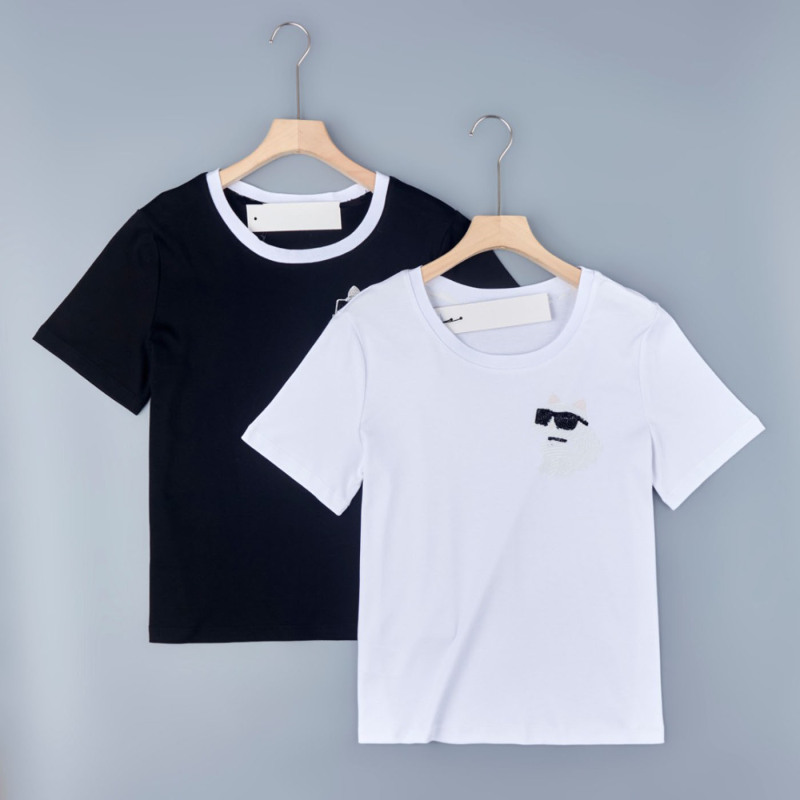 2026 Sequined Cartoon Cat Cotton Round Neck Slim Fit Casual Short-Sleeved T-Shirt