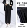 Black autumn trousers, loose straight fit, elastic waist
