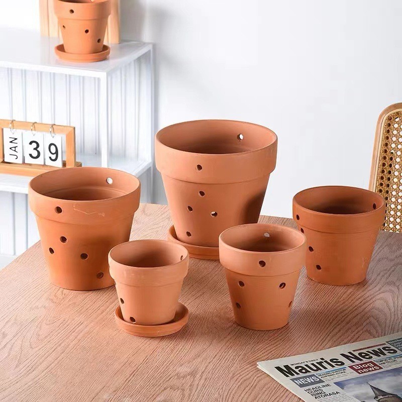Side hole red pottery flower pot International pot plain burning ceramic pottery pot flower pot orchid fleshy flower pot clay flower pot wholesale