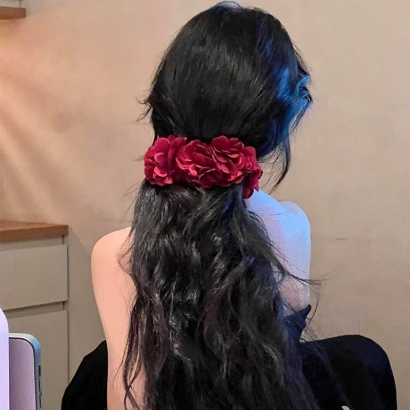 Vintage stijl wijnrode bloem haarclip elegante boho haarspeld_voghion.com