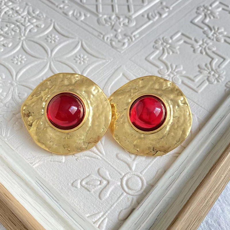 Retro Geometric Alloy Plating Artificial Gemstones Women's Ear Studs 1 Pair display picture 5