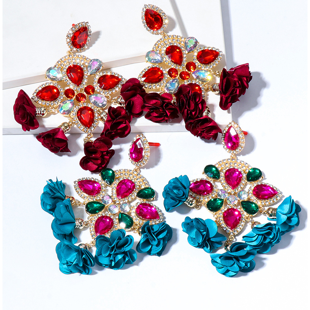 New Bohemian Color Diamond Flower Female Earrings Personality Accessories Wholesale display picture 7